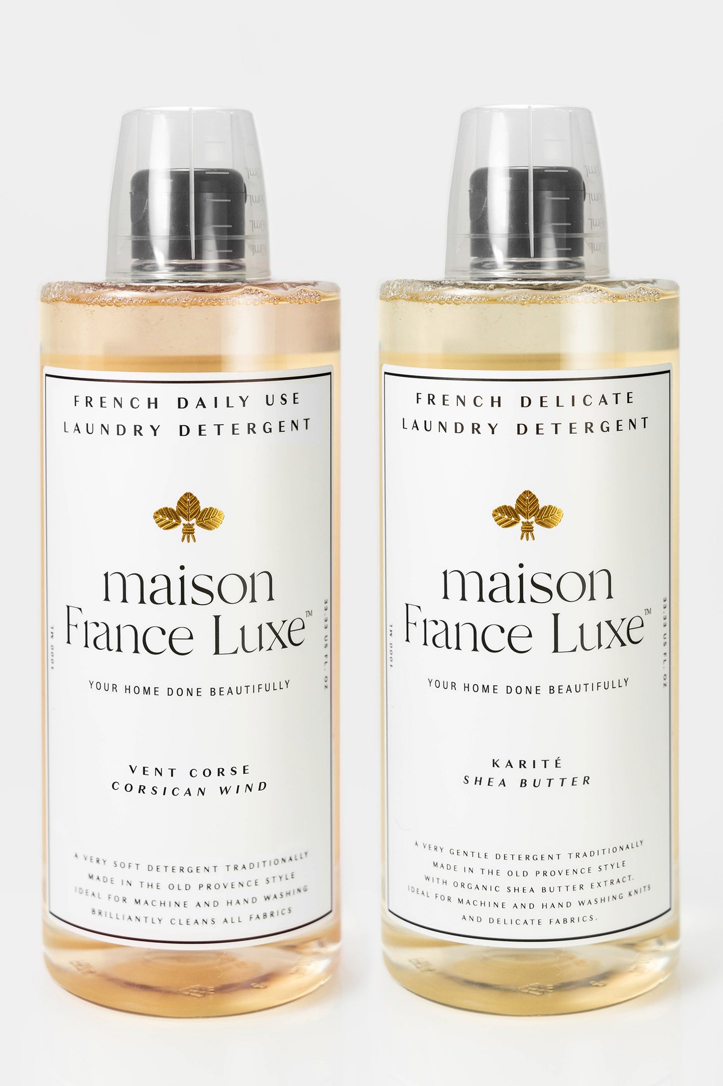 Luxury laundry detergent bundle includes 1 Corsican Wind scented daily use detergent and 1 delicate laundry detergent, made in France