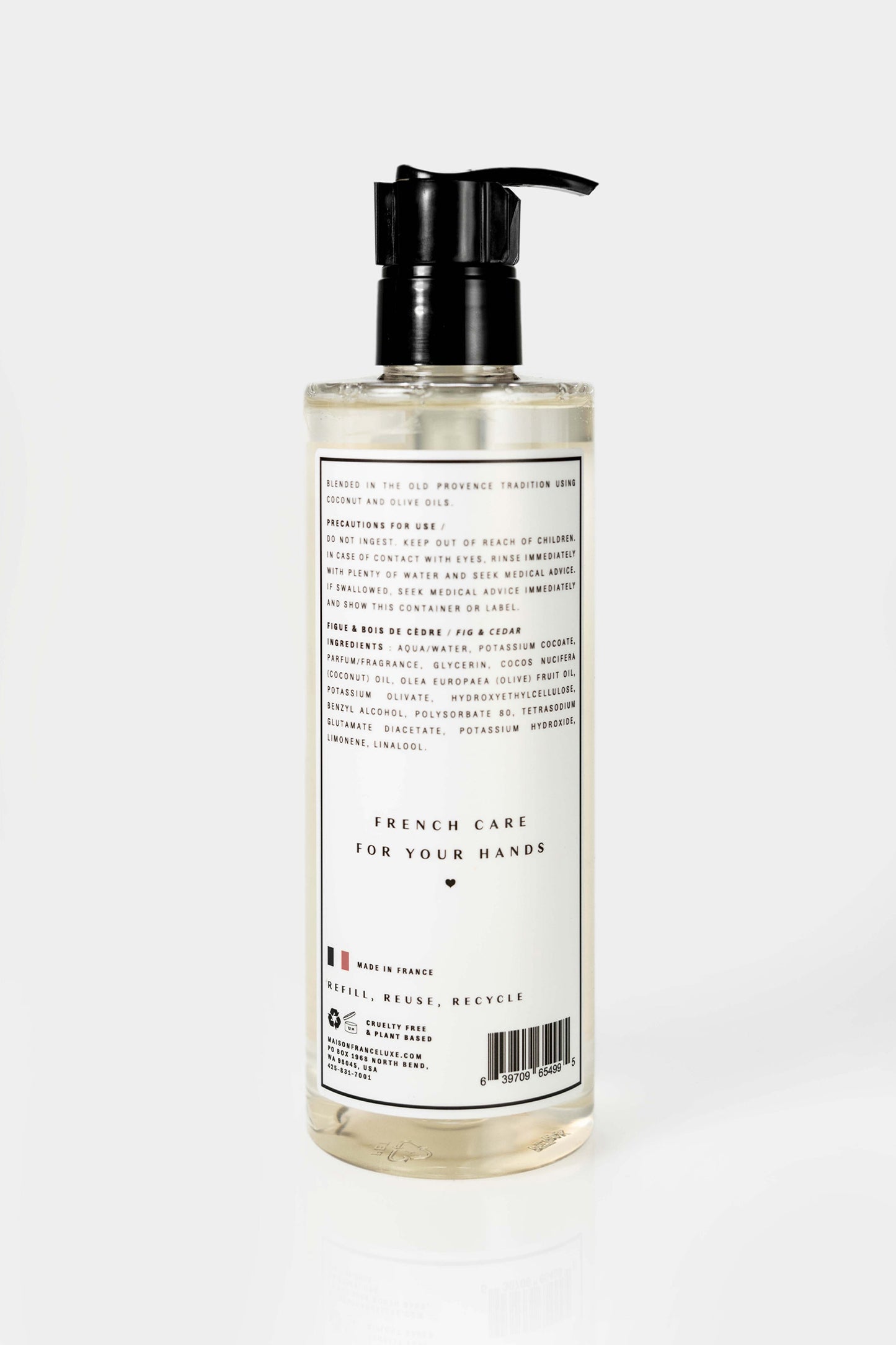 Hand soap made in France. Fig & Cedar scent for a luxurious lather.