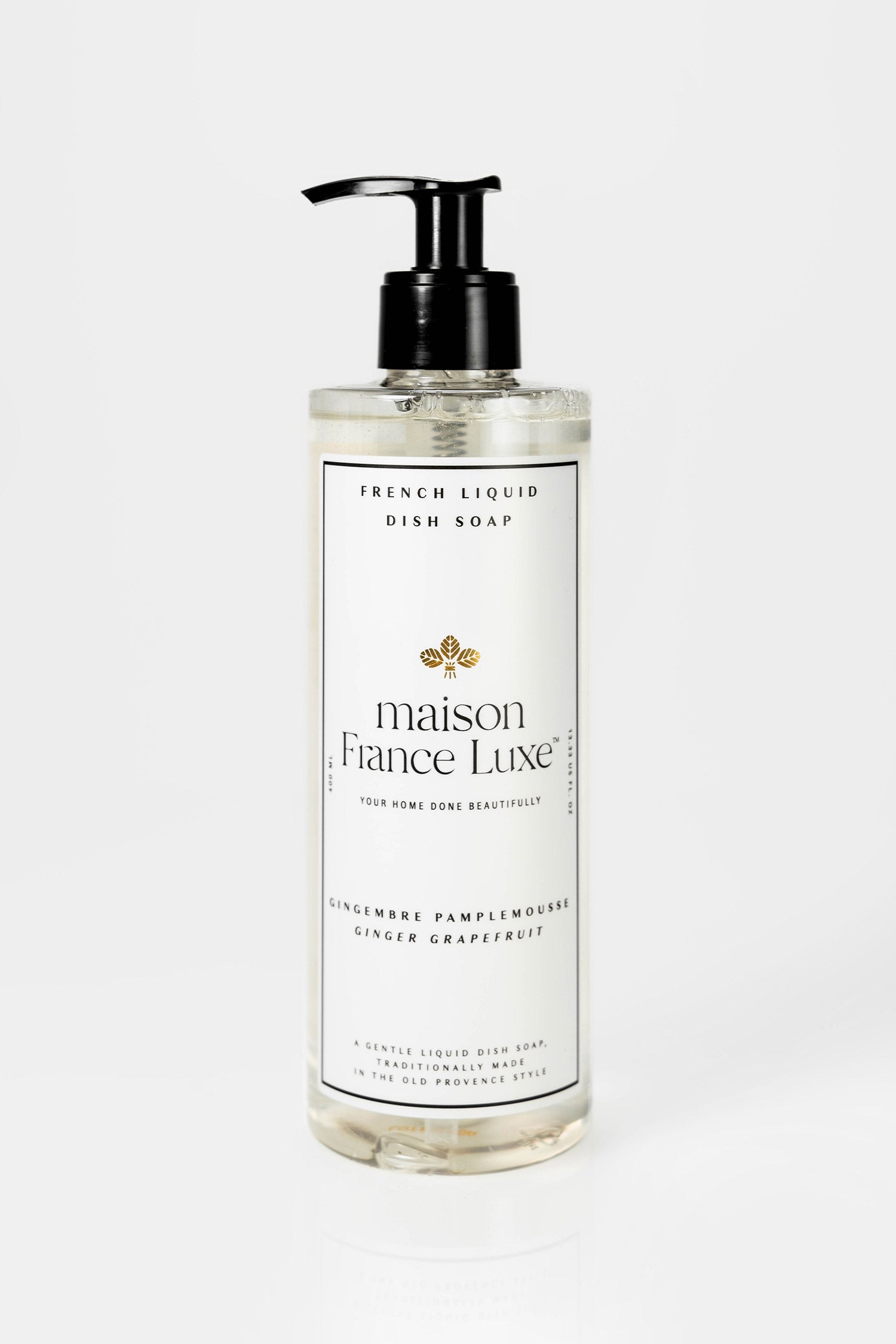 Natural Dish soap made in France with a Ginger Grapefruit scent and plant-based ingredients.