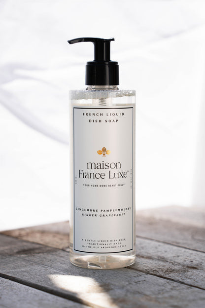Natural Liquid Dish Soap made in France with plant-based ingredients and a luxurious Ginger Grapefruit scent.