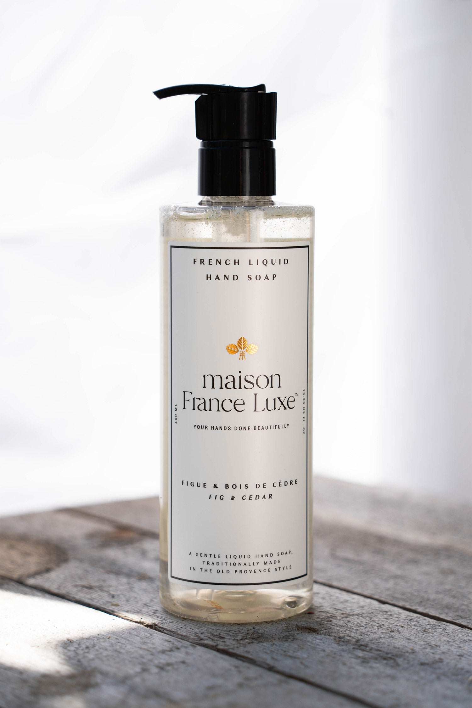 Luxurious Fig & Cedar scented French Hand Soap. Natural ingredients.