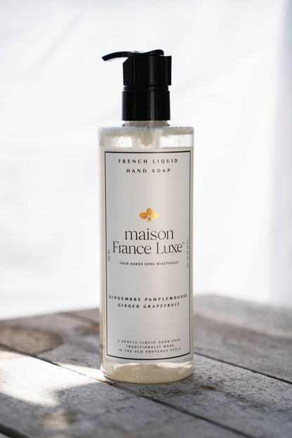 Natural hand soap made in France. Ginger Grapefruit scent and natural, plant-based ingredients.